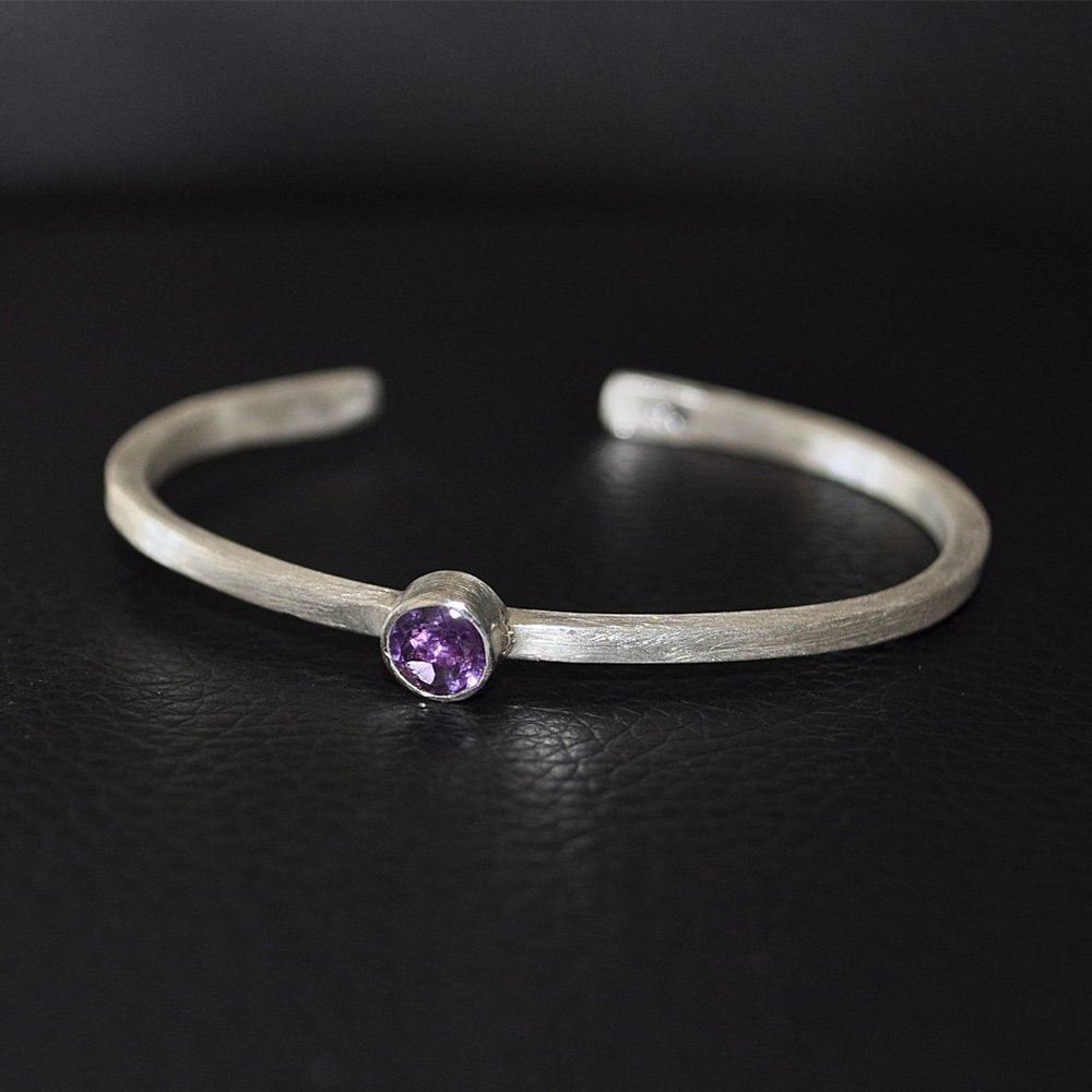 HANDMADE (by me) Sterling Cuff with 6mm gem